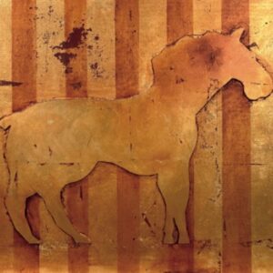Johan Petterson, "Hästens resa 2", akryl, olja och bladguld på pannå, 48x60 cm