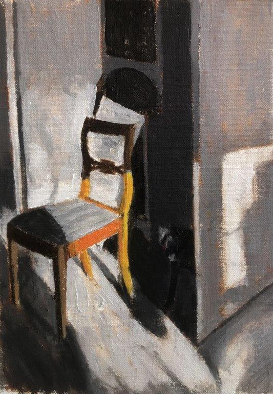 Carl Gustafsson, "Stol", olja på duk, 17x24 cm