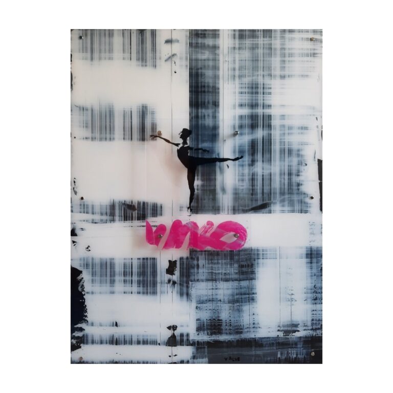 Karl Valve, "Dancer", akryl och mixed media på plexi, 75x100 cm