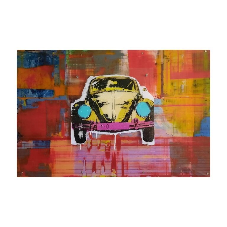 Karl Valve, "VW Beetle",  akryl och mixed media på plexi, 80x120 cm