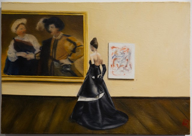 Henrik Johansson, Black Dress, olja på pannå, 15x18 cm