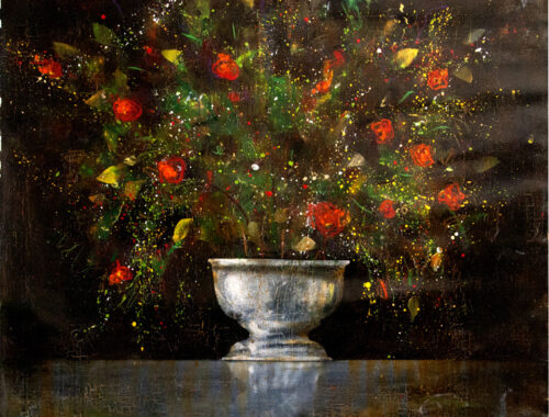 Johan Petterson, Cracked flowers I, olja på duk. 90 x 90 cm